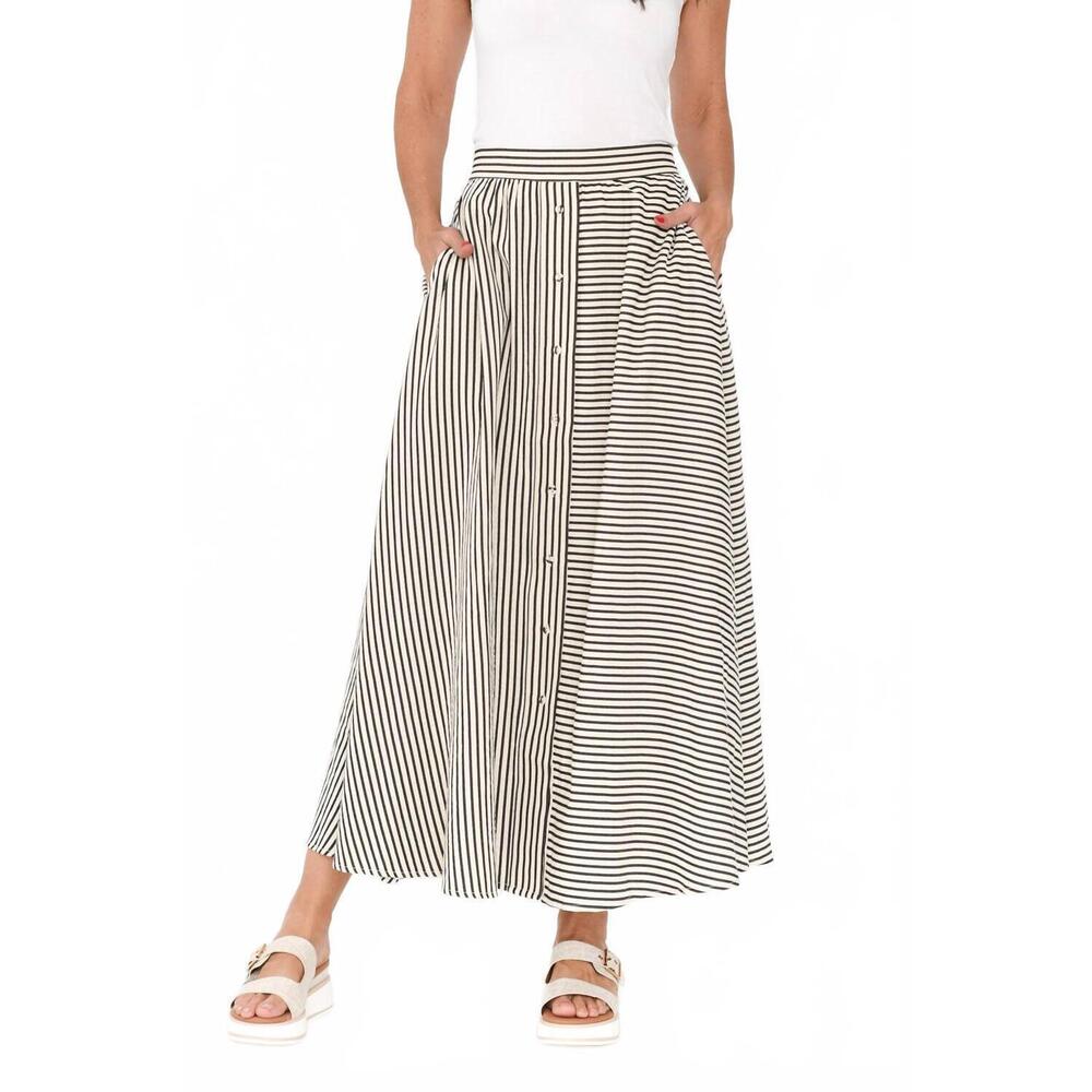 NEW BRAVE + TRUE lucy skirt in white with black stripe
